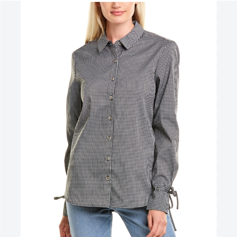 Wayf Black and White Gingham Button-Down Shirt with Bow Tie Cuffs XS